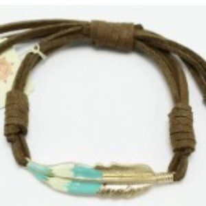Ruff Hewn Adjustable Bohemian Suede Leather Feather Bracelet
